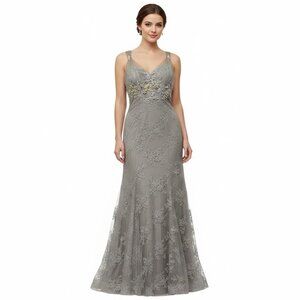 Silver Lace Mermaid Cut Formal Gown